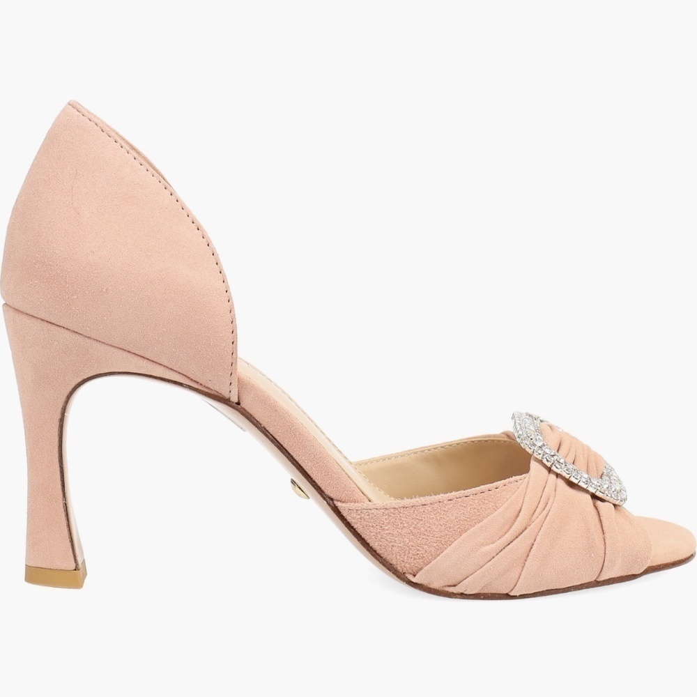 Pelle Moda Jewel-Encrusted Huxley Suede Peep Toe Sandal BLUSH Pink::Super Glam:: - Picture 5 of 7